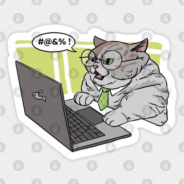 Cat work hard office notebook Sticker by Vikki.Look